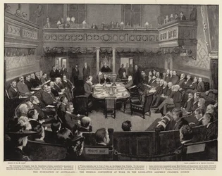 Die Föderation von Australasien, die Bundesversammlung bei der Arbeit im Legislativsaal, Sydney